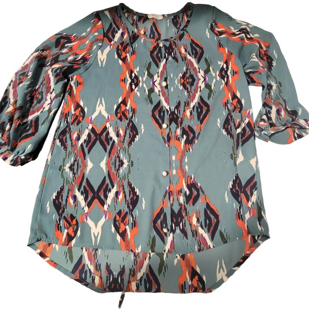 Everly Womens Multicolor Round Neck 3/4 Sleeve Tunic Top Size Small